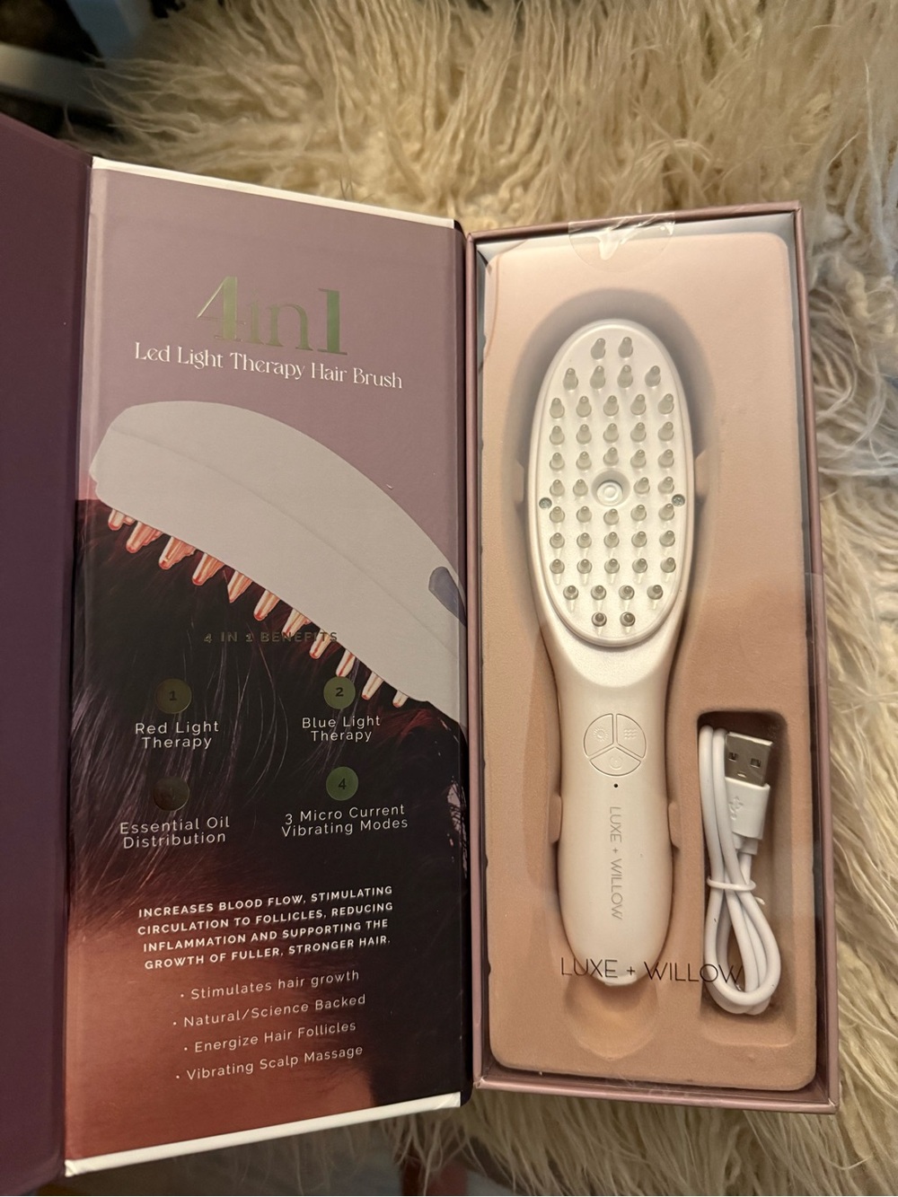 Luxe + Willow LED Light Therapy Hair Brush NIB